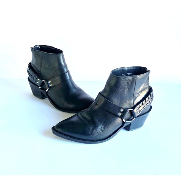 BRUSQUE Women's Black Leather Ankle Boots Pointed Toe Sz 35 7.5 Heeled Booties - Picture 14 of 14